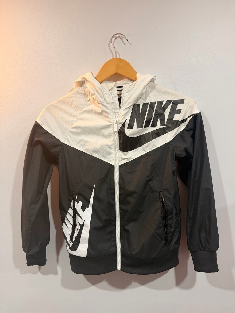 Nike (Youth) Black and White Colorblocked Hooded Windbreaker